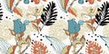 Original trendy seamless artistic flower pattern