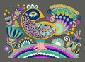 original ukrainian hand drawn ethnic decorative pattern with bird and flowers Royalty Free Stock Photo