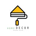 Original vector logo template with paint roller for interior decorators and designers. Linear emblem for house painting