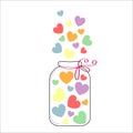 Original vector sticker, label or icon on LGBT topic using jar full of colourful rainbow hearts on white background