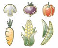 Original vegetables: corn, mushroom, beets, peppers, carrots, peas
