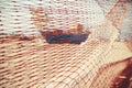 An original view of a boat seen trough a colorful fishing net Royalty Free Stock Photo
