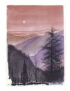 Mountain Sunset - Original Watercolor