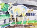 Original watercolor painting of mountain goat