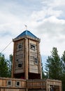 Original wooden structures in the central park of the city of Noyabrsk in summe