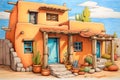 Pueblo Style House (Cartoon Colored Pencil)