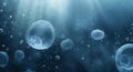 origins of life concept: first living protocells vesicles forming under water, generative ai