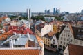 Colorful historic buildings in old town Tallinn, Estonia