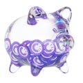 OriginTrail (TRAC) Clear Glass piggy bank with decreasing piles of crypto coins. Royalty Free Stock Photo