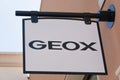 Orihuela Costa, Alicante, Spain - April 12, 2023: Geox logo sign on store wall. Geox is Italian brand of shoe and