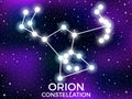 Orion constellation. Starry night sky. Cluster of stars and galaxies. Deep space. Vector