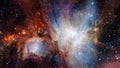The Orion nebula exploration on deep space. 4K Flight Into the Orion Nebula also known as Messier 42, M42, NGC 1976.