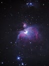 Universe stars and orion nebula over telescope