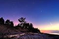 Orion and Pleiades stars Gauja river after sunset observing Royalty Free Stock Photo