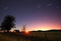 orionids meteor shower over a quiet rural scene Royalty Free Stock Photo