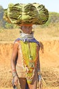 Orissan tribal woman carrying leafs