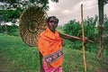 Oriya tribel man with Umbrel Colore full clothes Dhaoli near Bhuvneshvar Orissa