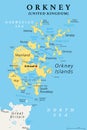 Orkney, archipelago in the Northern Isles of Scotland, political map Royalty Free Stock Photo