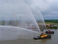Fireships in Display with Water Cannons in the Savannah River in Savannah Georgia