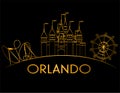 Orlando Atractions gold curve line on black background. Vacations Card