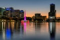 Orlando city at night with fountain and cityscape, Florida Royalty Free Stock Photo