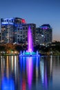 Fountain in Orlando city at night in Florida, USA Royalty Free Stock Photo