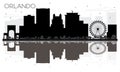 Orlando City skyline black and white silhouette with reflections Royalty Free Stock Photo