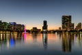 Orlando city skyline at sunset with fountain and cityscape, Florida, USA Royalty Free Stock Photo