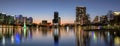 Panoramic view of Orlando city with colorful fountain in Lake Eola Park, Florida Royalty Free Stock Photo