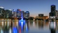 Orlando city skyline at night with fountain and cityscape, Orlando, Florida Royalty Free Stock Photo