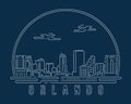 Orlando - Corpus Christi - Cityscape with white abstract line corner curve modern style on dark blue background, building skyline