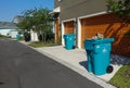 Recycling bins out on the curb