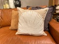 A group of pillows on a couch for sale at a Pottery Barn Retail Store in Orlando, Florida Royalty Free Stock Photo