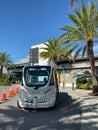 An autonomous vehicle called Beep at a shuttle stop in Lake Nona