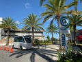 An autonomous vehicle called Beep at a shuttle stop in Lake Nona