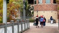 Orlando FL USA - December 20  2020: Two women wearing Christmas hats holding hands Royalty Free Stock Photo