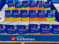 A display of Intuit Turbotax Premier on a display shelf of a Sams Club Wholesale Store