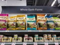 A display of Whole Earth Farms Grain Free Cat Food at a Petsmart Superstore