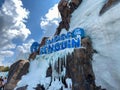 The entrance to the Empire of the Penguins ride at Seaworld in Orlando, FL