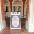 The sign that indicates the Hall of Presidents show is adding a new President in Walt Disney World in Orlando, Florida