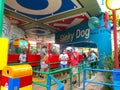 The people waiting in line at the Slinky Dog Dash roller coaster ride in Toy Story Land Royalty Free Stock Photo