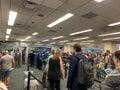 People waiting in line to go through Orlando International Airport MCO TSA security