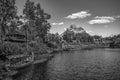 Colorful boat , blue lake and Expedition Everest mountain in Animal Kingdom