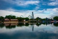 Panoramic view of Kraken and Mako rollercoasters , seagull flying on beautiful scenery at Seaworld in International Drive area .