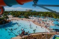 Top view of Karekare curl attraction , pool, beaches, Hilton Hotel and Convention Center in International Drive area. Royalty Free Stock Photo