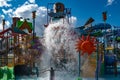 Top view of Kata`s Kookaburra Cove with water splashing from a giant bucket at Aquatica water park 3