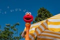 Top view of umbrella and bubbles coming out of Elmo toy at Seaworld in International Drive area 2