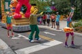 Bert and woman dancers in Sesame Street Party Parade at Seaworld 2