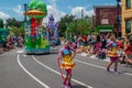 Colorful woman dancers in Sesame Street Party Parade at Seaworld