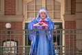 Fairy Godmother waving waving from the balcony at Walt Disney World Railroad at Magic Kingdom 4.